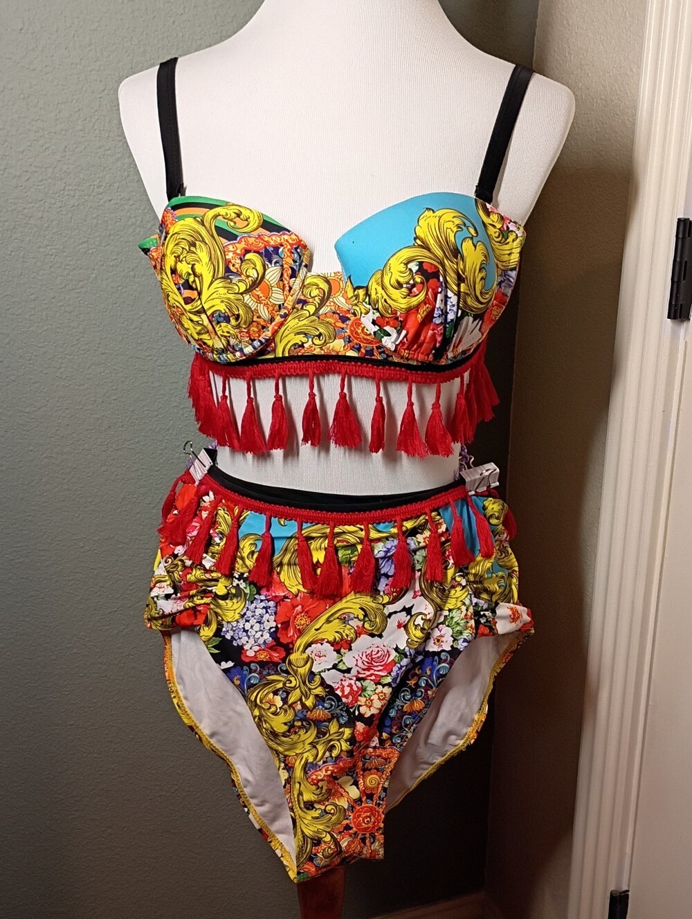 Adorable Two-piece Bohemian Fringe Tassel Bikini Bathing Suit XL